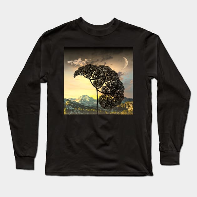 Landscape with Fractal Tree Long Sleeve T-Shirt by My Tiny Apartment